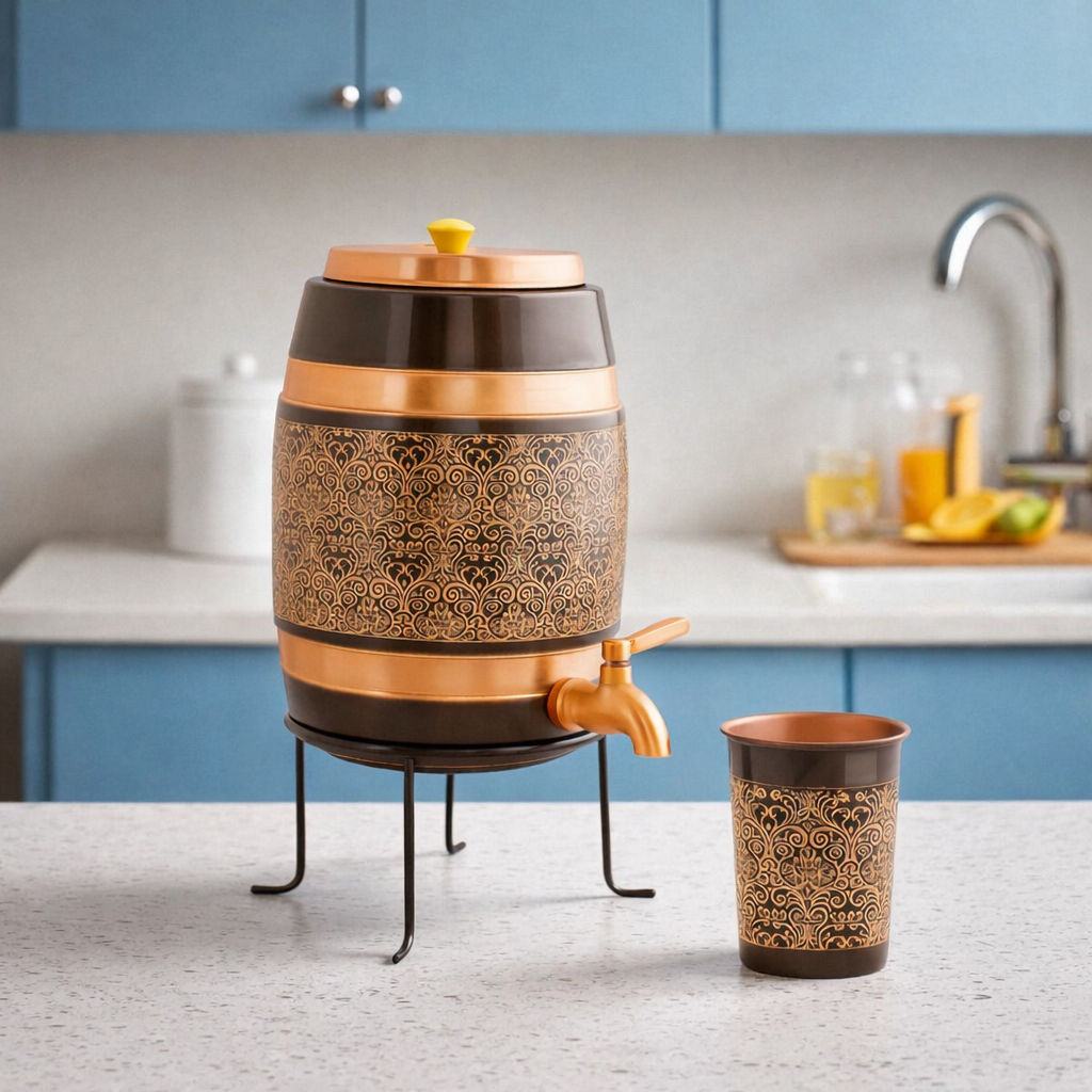 Pure Copper Water Pot Embossed Design